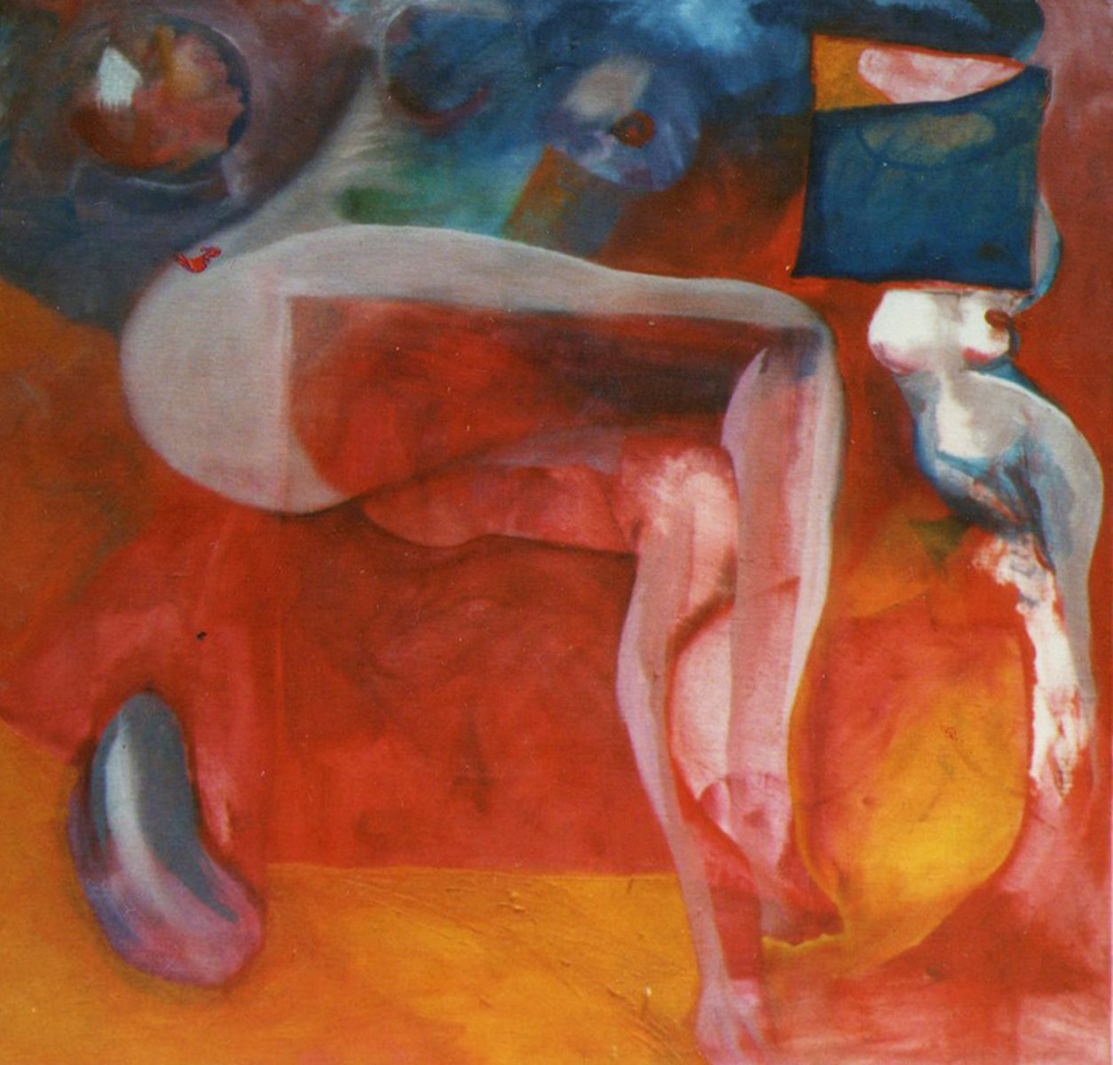 Pintura de nu reclinado no sofa vermelho